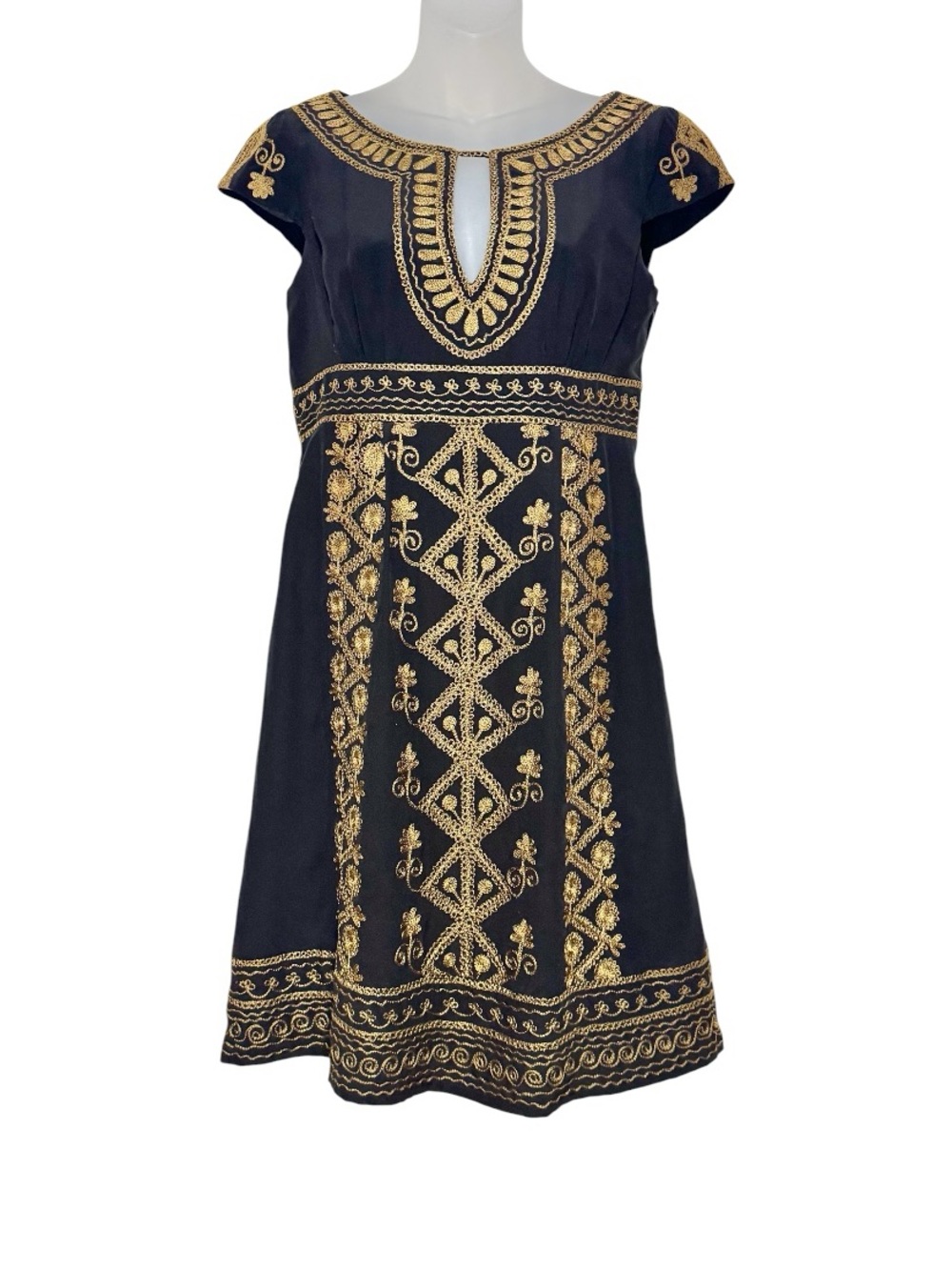 Nanette Lepore Silk Dress with Gold Embroidery